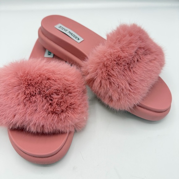 Steve Madden Shoes - Steve Madden Delphina Pink Faux Fur Women's Slides
